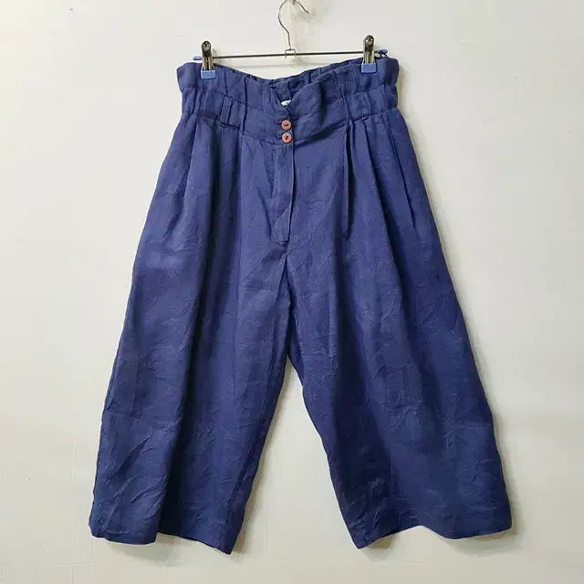 [BUNJANG] Pal Linen Banding 3/4 Pants Navy / Pal 린넨 밴딩 칠부 팬츠 네이비