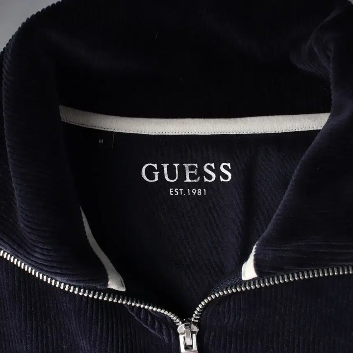 [BUNJANG] Guess 24FW Half-Zip Corduroy Collar Sweatshirt / 게스 24FW 하프집업 코듀로이 카라 스웨트셔츠 맨투맨