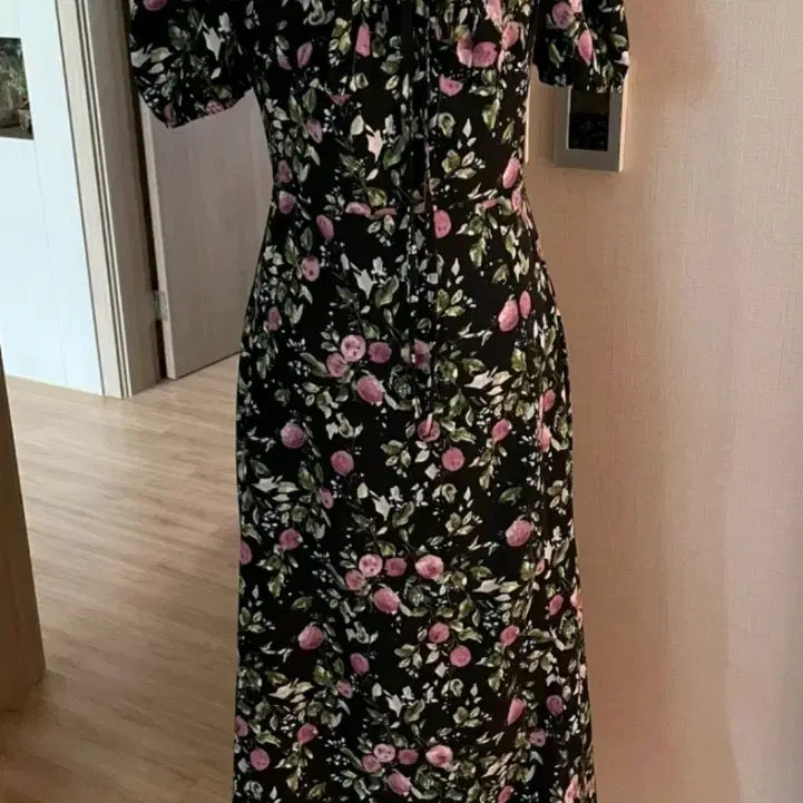 [BUNJANG] Floral Fruit Pattern Chiffon Long Dress / 과일-플로럴 패턴 쉬폰 롱원피스