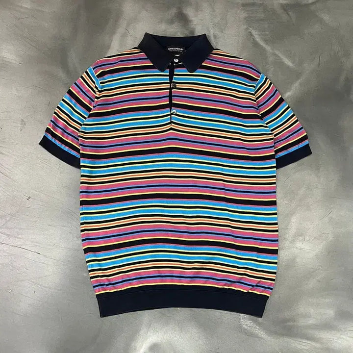 [BUNJANG] John Smedley Stripe Half Collar T-Shirt / 존 스메들리 스트라이프 하프 카라티 y16516