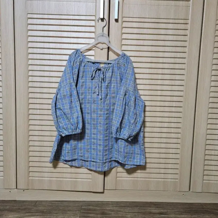 [BUNJANG] Check Blouse &amp; Black Long Dress Set / 체크 블라우스 &amp; 블랙 롱원피스 세트