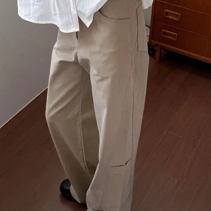 [BUNJANG] Crème Rosette Panel Pants Beige Size M / 크렘므 로시테 절개 팬츠 베이지 m사이즈