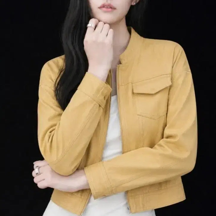 [BUNJANG] Mine Leather Crop Jacket / 한섬 MINE 레더 크롭 자켓