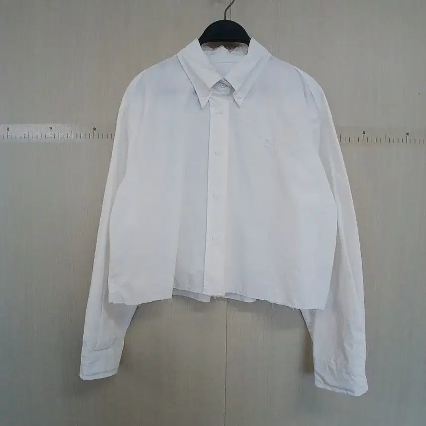 [BUNJANG] White Cropped Long Sleeve Shirt / 화이트 크롭 긴팔 셔츠