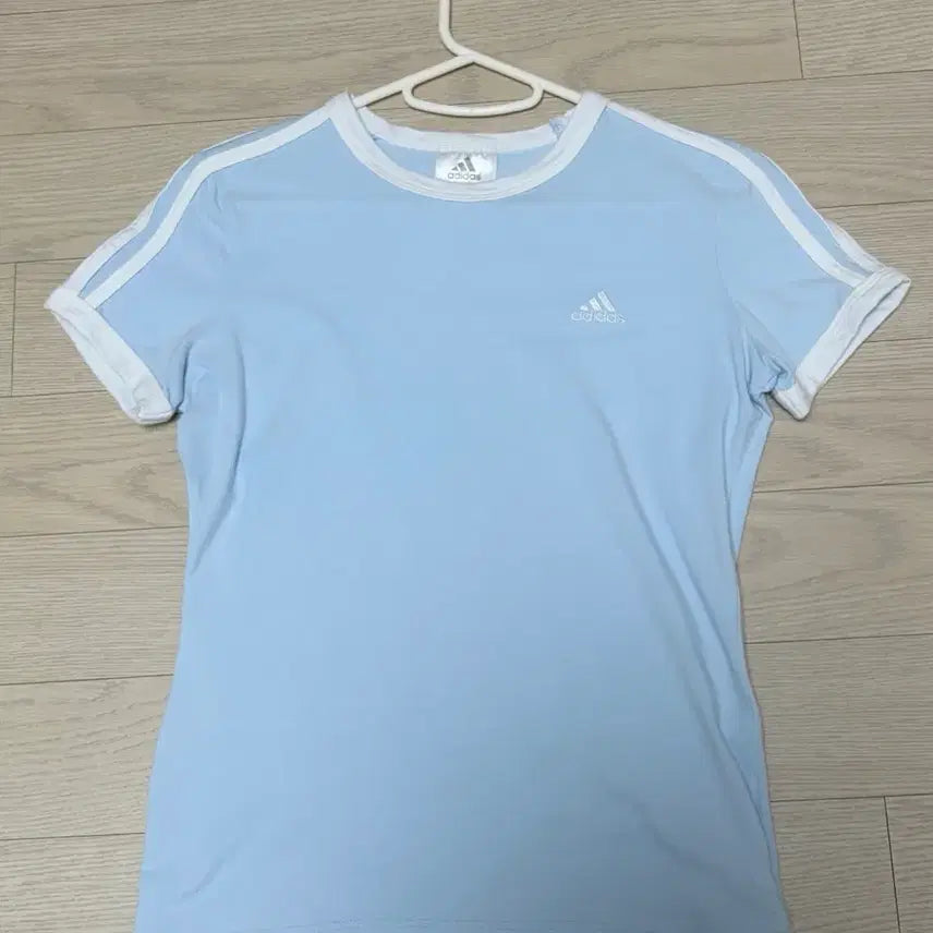[BUNJANG] Adidas Three Stripe Ringer Short Sleeve T-Shirt Sky Blue / 아디다스 삼선 링거 반팔 스카이블루 하늘 소라