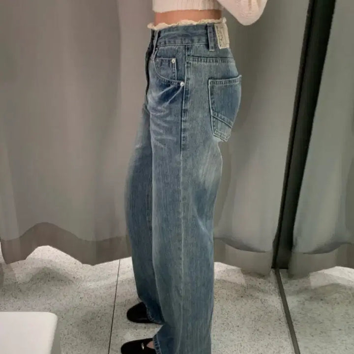[BUNJANG] Bellezude Lace Denim Bootcut Pants / 1회 착용)벨르주드 레이스 데님 부츠컷