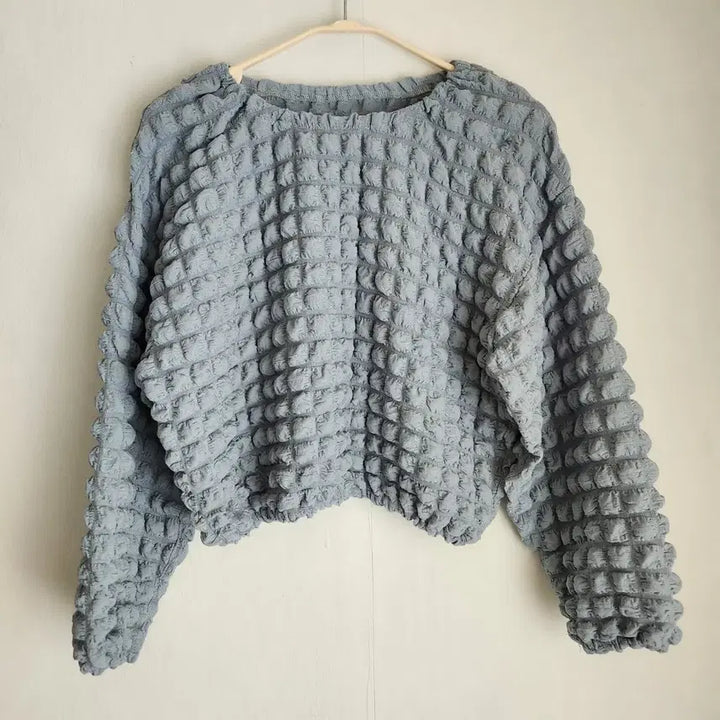 [BUNJANG] Wave Embossed Cropped Blouse / 물결 엠보 크롭 블라우스