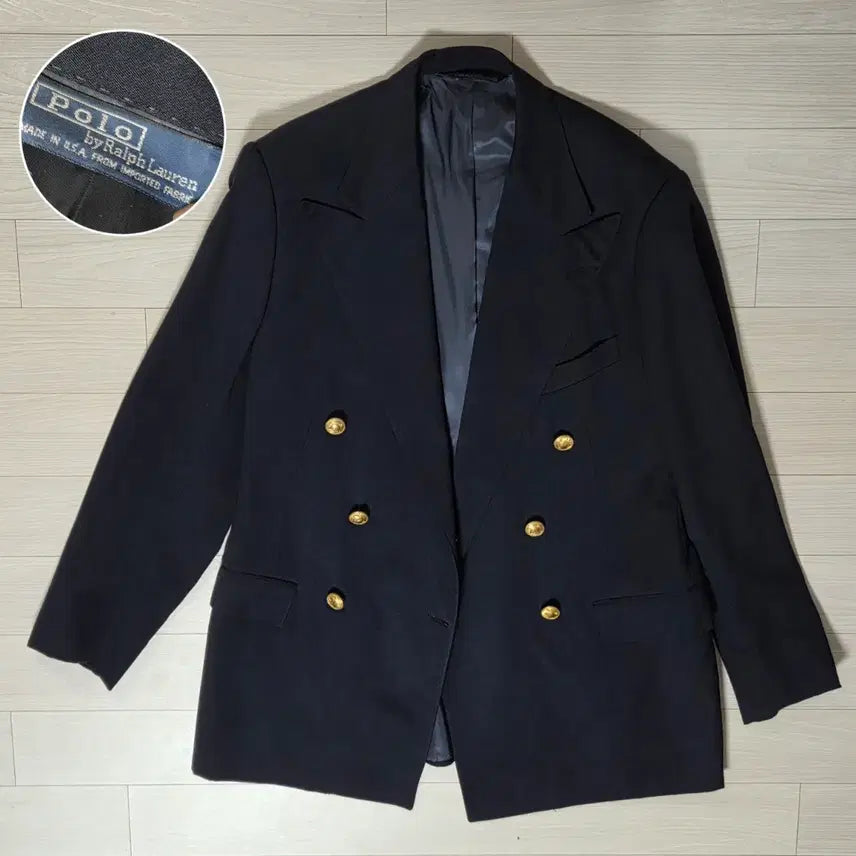 [BUNJANG] Polo Ralph Lauren Navy Wool Double-Breasted Blazer / 폴로 울 네이비 금장 버튼 더블 브레스트 블레이저