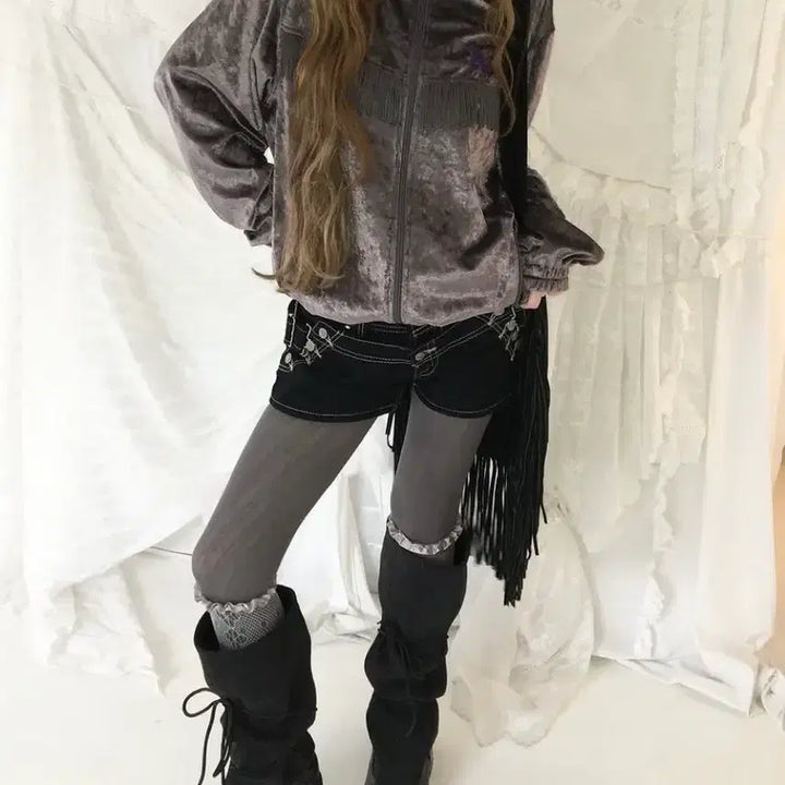 [BUNJANG] Needles Velour Fringe Track Jacket / 니들스 벨루어 프린지 트랙 자켓