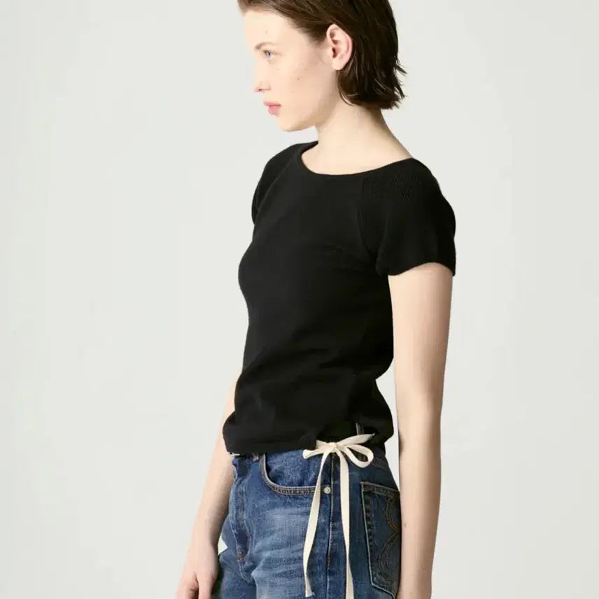 [BUNJANG] GLOWNY BOW SLIT KNIT TOP / 글로니 BOW SLIT KNIT TOP 슬릿 아이사 니트 탑 반팔