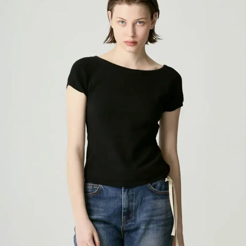 [BUNJANG] GLOWNY BOW SLIT KNIT TOP / 글로니 BOW SLIT KNIT TOP 슬릿 아이사 니트 탑 반팔