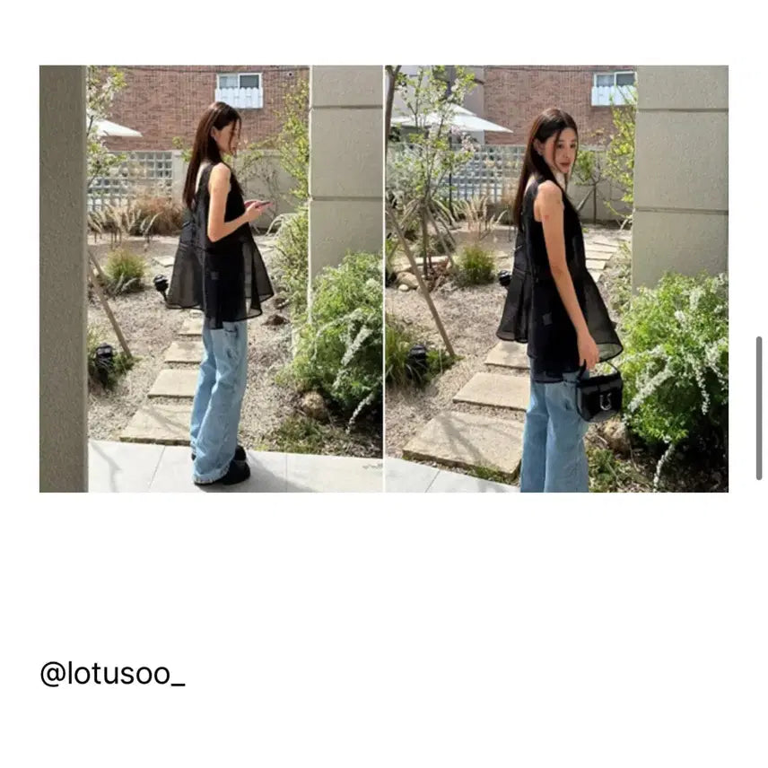 [BUNJANG] Semi Sheer Black Silky Blouse / 쎄미 시스루 블랙 실키 블라우스