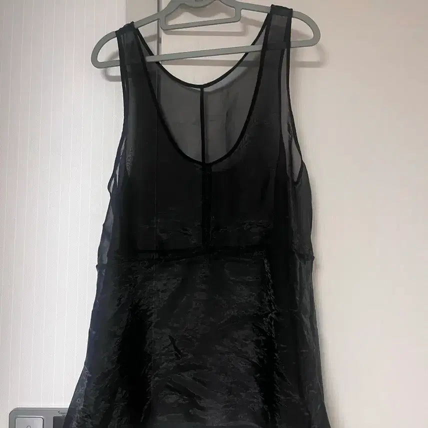 [BUNJANG] Semi Sheer Black Silky Blouse / 쎄미 시스루 블랙 실키 블라우스