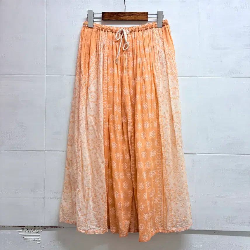 [BUNJANG] Orange Paisley Pattern Hippie Ethnic Long Skirt L / 오렌지 페이즐리 패턴 히피 에스닉 롱 스커트 L JPN