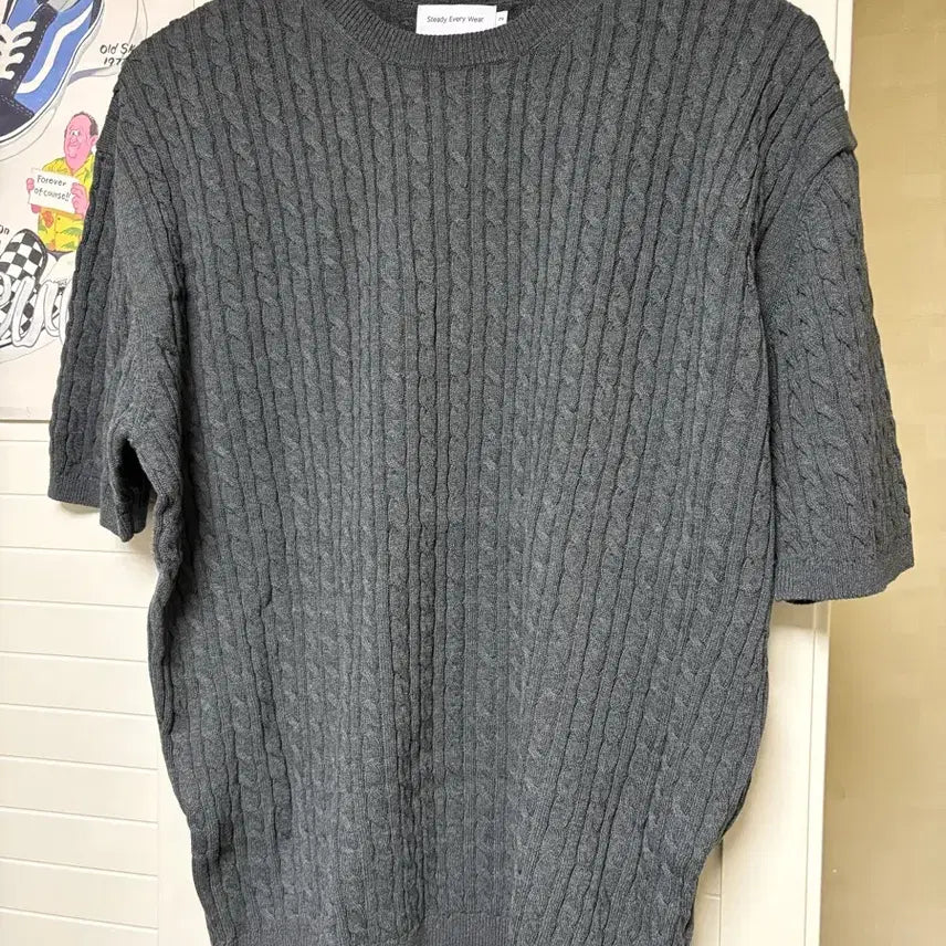 [BUNJANG] Steadyeverywhere Cable Knit Short Sleeve Dark Grey / 스테디에브리웨어 케이블니트 반팔(2) 다크그레이