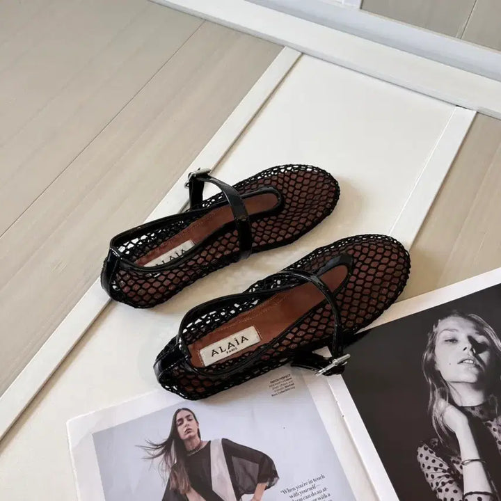 [BUNJANG] Alaia Black Mesh Ballet Flat Shoes / 알라이아 메쉬 발레 플랫 슈즈 블랙