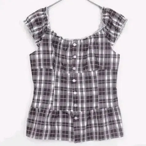 [BUNJANG] Check Puff Sleeve Sleeveless Blouse / 체크 퍼프 블라우스 나시