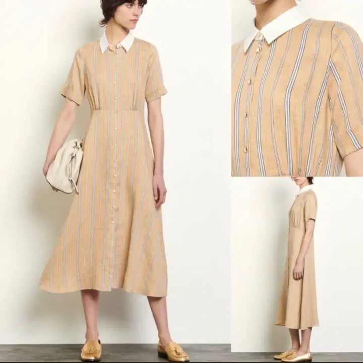 [BUNJANG] Sandro Striped Linen Long Dress / 산드로 스트라이프 린넨 원피스