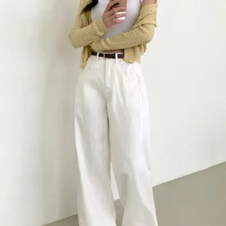 [BUNJANG] White Cotton Side Pintuck Trousers / 사이드핀턱면바지화이트