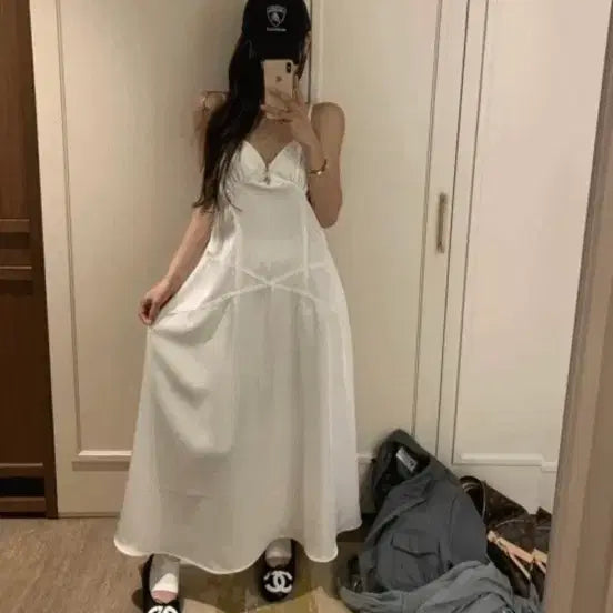 [BUNJANG] Ascelin Cream Long Dress Black / 버킨 아셀린 크림 롱 원피스  블랙