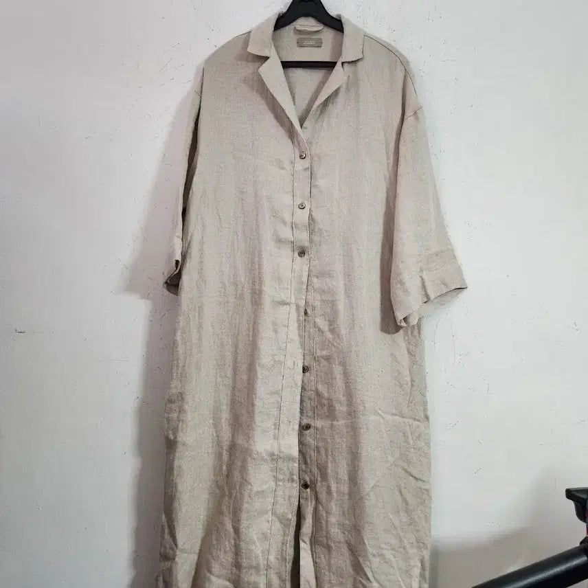 [BUNJANG] Linen Shirt Dress Long Beige / 린넨 셔츠 원피스 롱 Beige
