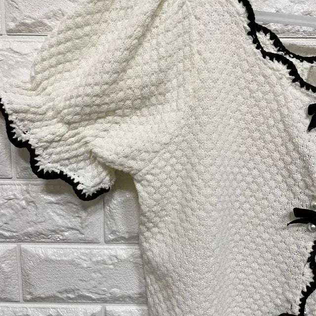 [BUNJANG] Ribbon Half Sleeve Cardigan / 0173) 반팔 리본 가디건