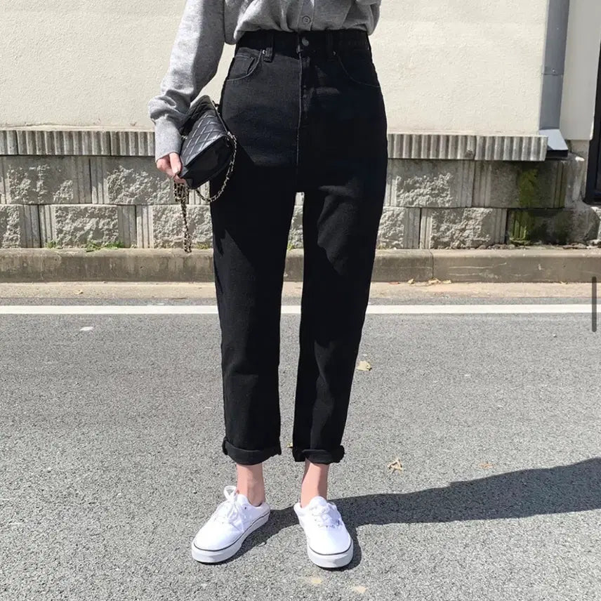 [BUNJANG] Rolled Cuff Straight Leg Denim Pants / 롤업데님팬츠