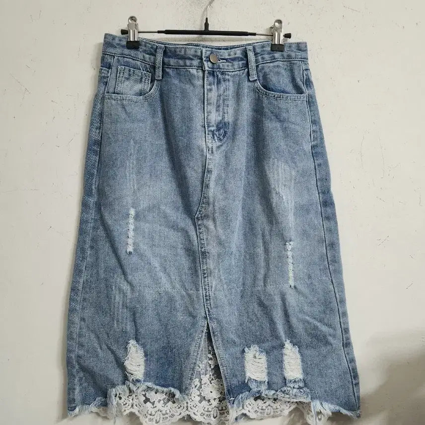 [BUNJANG] Denim Lace Long Skirt / 데님 레이스 롱 스커트