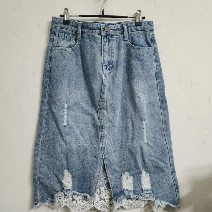 [BUNJANG] Denim Lace Long Skirt / 데님 레이스 롱 스커트