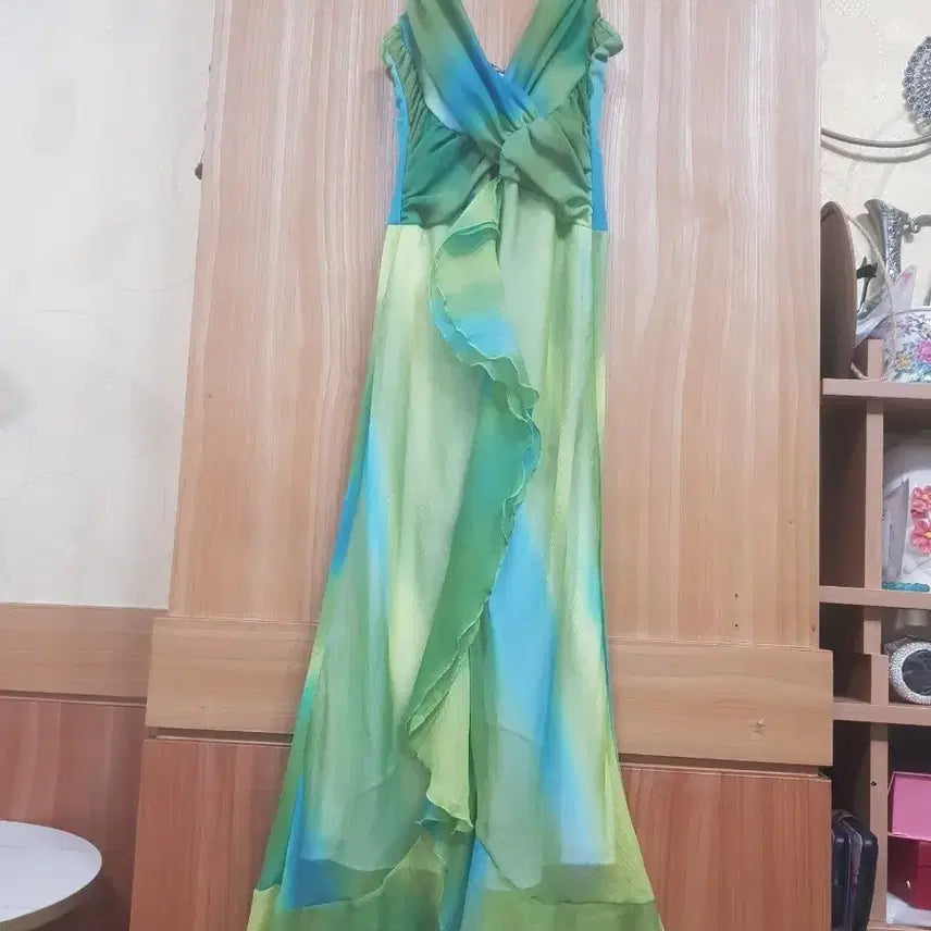 [BUNJANG] Chiffon Long Dress (Green/Blue, Size 44) / 그린/블루 쉬폰 롱 원피스(44)