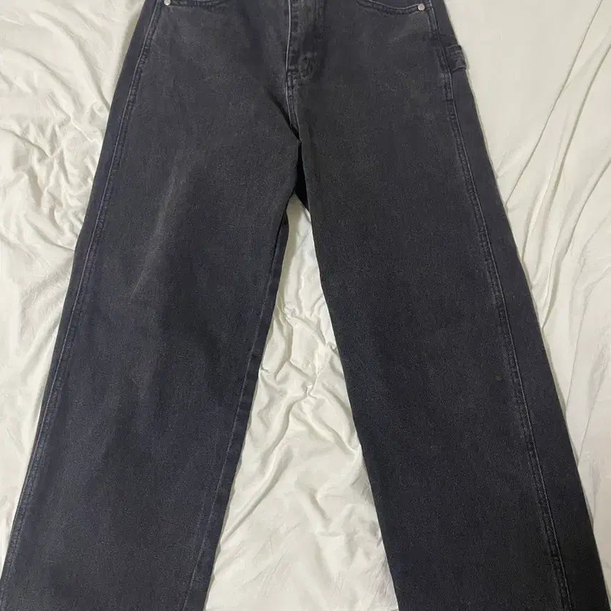 [BUNJANG] Suede Baggy Denim Black Jeans / 스웨이드 배기데님 블랙