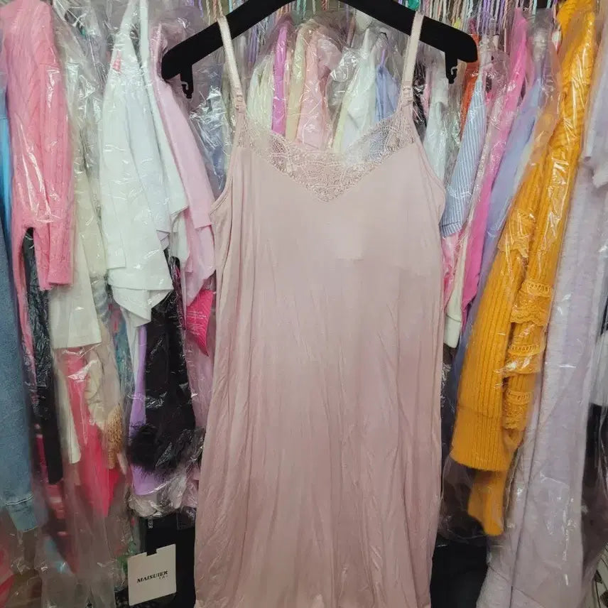 [BUNJANG] Imported Pink Lace Long Slip Dress / 수입 핑크 레이스 롱 슬립 원피스 셋크