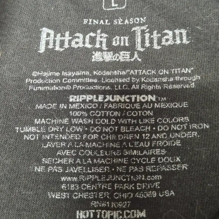 [BUNJANG] Attack on Titan Official T-Shirt / [L]진격의거인 오피셜 티셔츠 -222