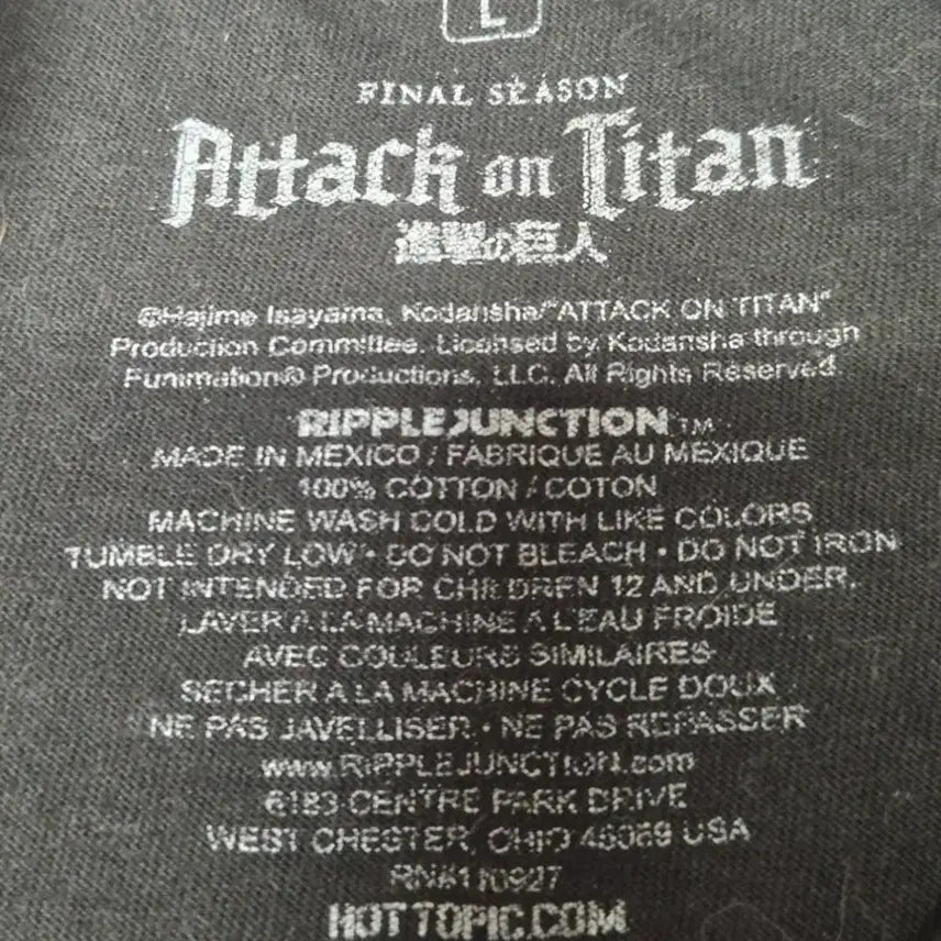 [BUNJANG] Attack on Titan Official T-Shirt / [L]진격의거인 오피셜 티셔츠 -222
