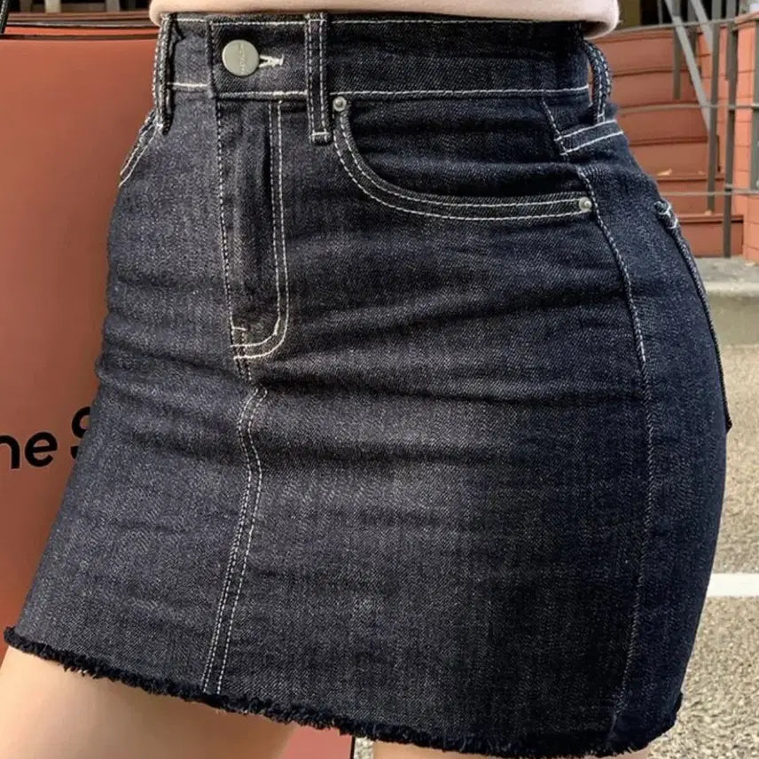[BUNJANG] Pasteltime Raw Denim Mini Skirt / 파스텔타임 생지 데님 미니스커트 새상품