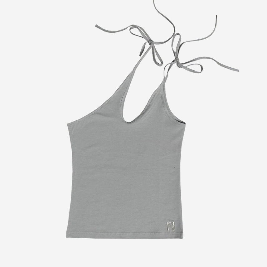 [BUNJANG] Newalrin Embroidery String Sleeveless Layered Top - Light Gray / Embroidery String Sleeveless Layered Top