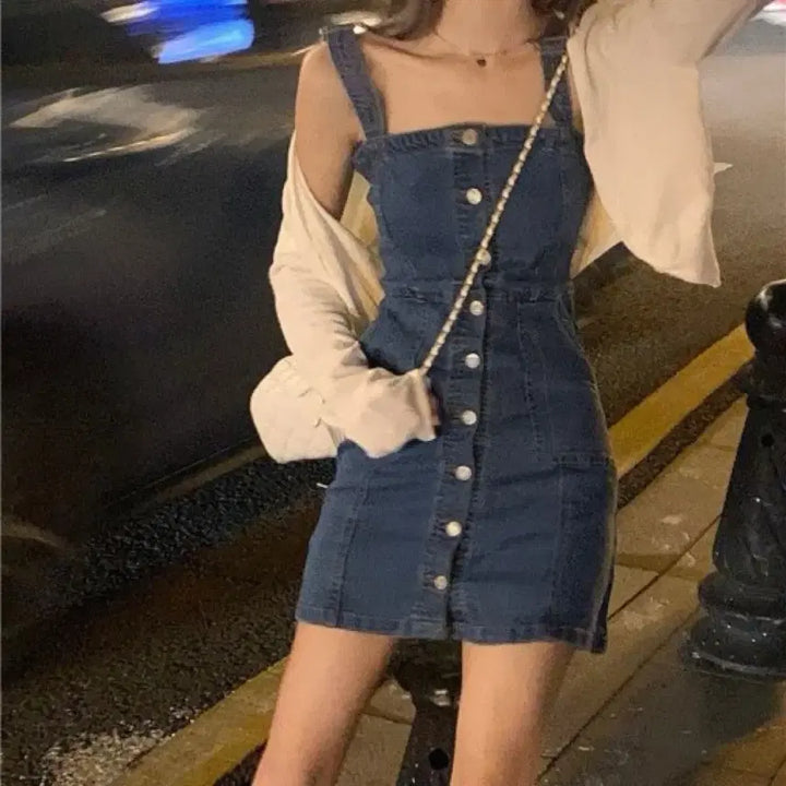 [BUNJANG] Denim Button Mini Dress / 진청 버튼 미니원피스 새상품