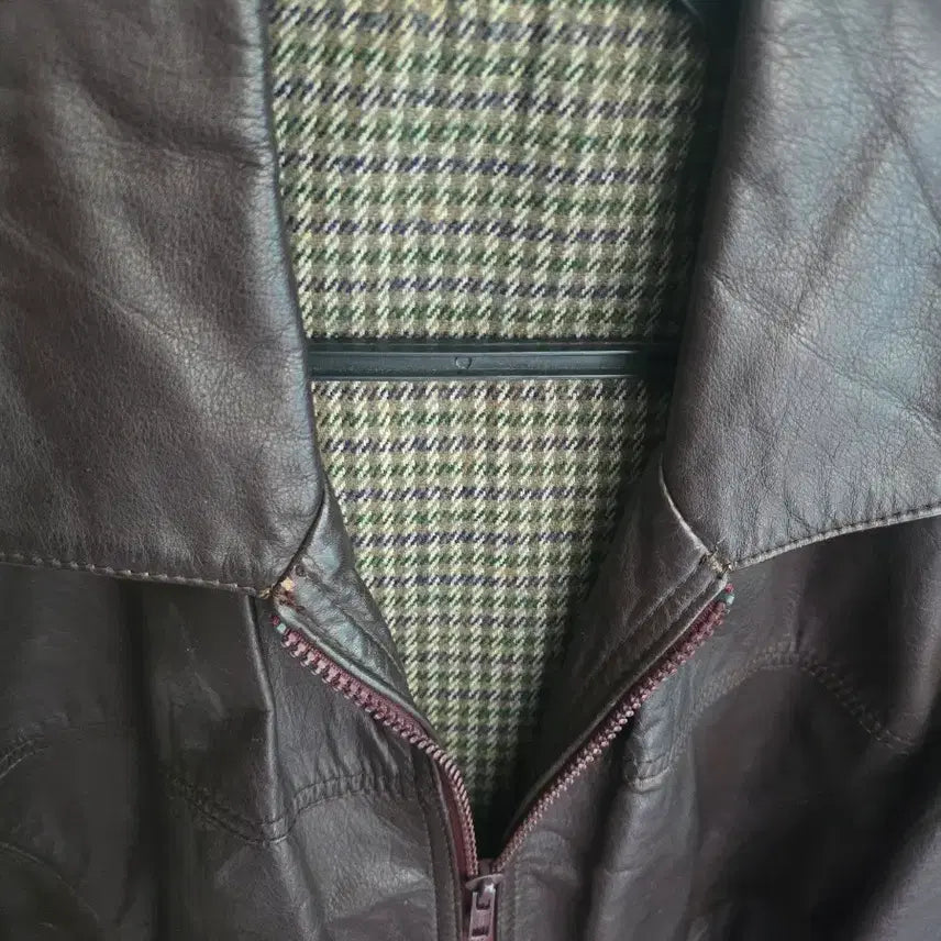 [BUNJANG] Brown Leather Bomber Jacket / 브라운 가죽 봄버 자켓