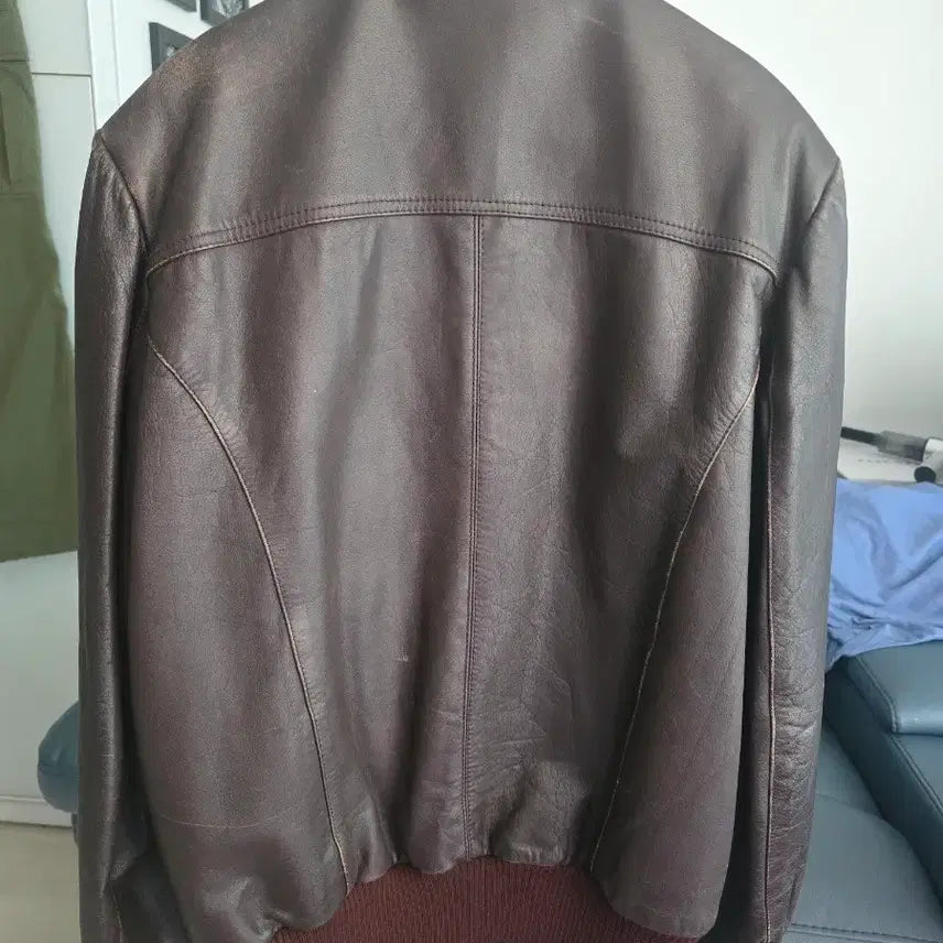 [BUNJANG] Brown Leather Bomber Jacket / 브라운 가죽 봄버 자켓