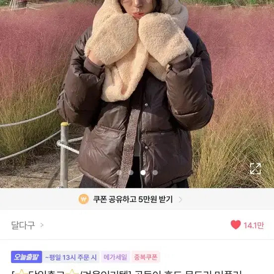[BUNJANG] Bear Ear Hood Warmer Scarf Mitten Set - Brown / 곰돌이 모자 곰돌이 귀 후드 워머 목도리 벙어리 장갑 세트 브라운