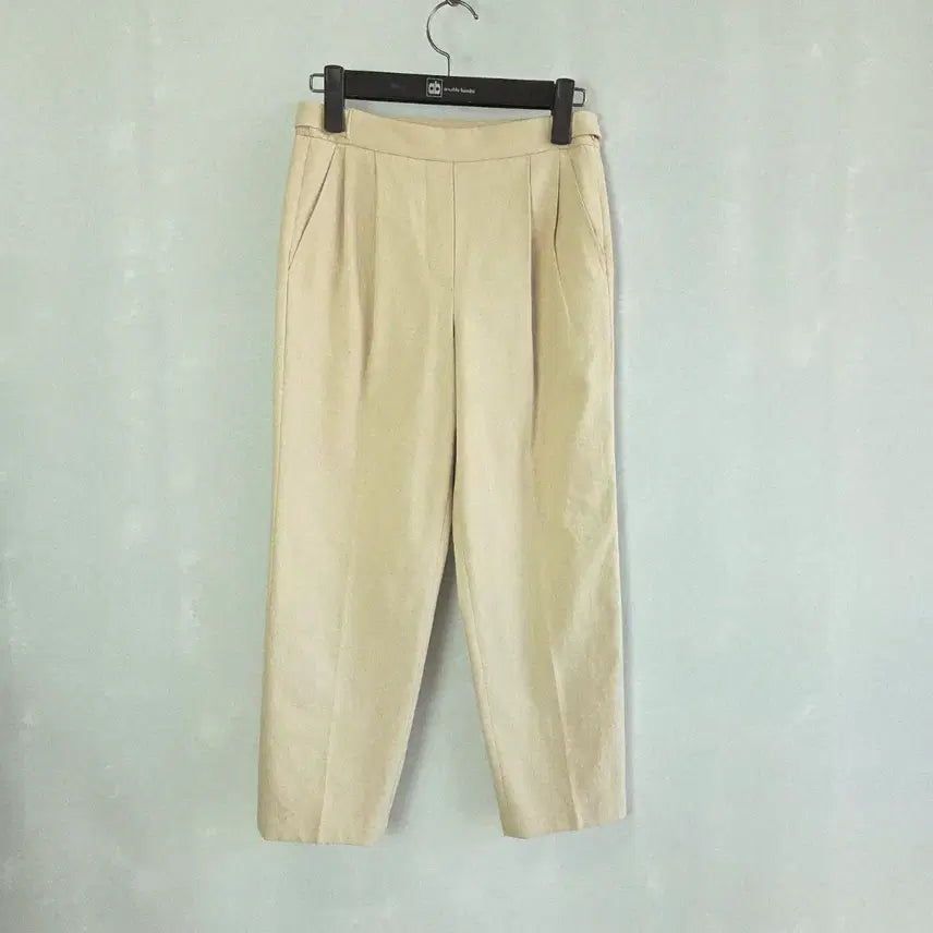 [BUNJANG] SJ SJ Beige Pinched-Tuck Slacks Pants / [SJ SJ] 뒷밴딩 베이지 핀턱 슬랙스 팬츠 한섬