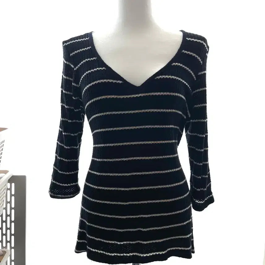 [BUNJANG] Stripe Knit 7/8 Sleeve Top / 스트라이프 니트