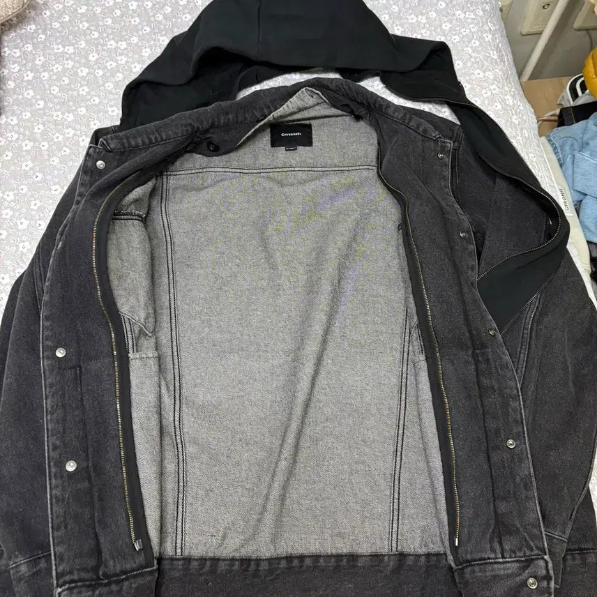 [BUNJANG] Covernat Hooded Denim Jacket Black / 커버낫 후드 데님 자켓 블랙