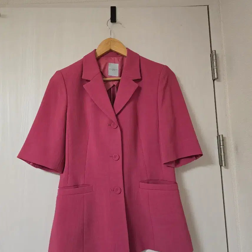 [BUNJANG] Minimum Imported Fabric Pink Short Sleeve Jacket / 새) 미니멈 수입원단 핑크 반팔자켓  ( 정가 20만대)