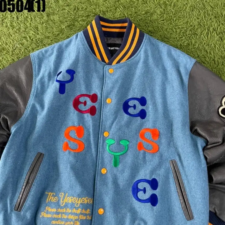 [BUNJANG] Yeseyesee Denim Leather Stadium Jacket / Yeseyesee 데님 레더 스타디움 자켓