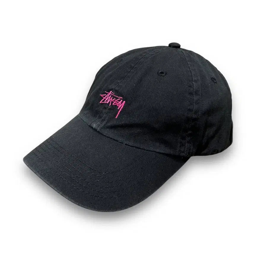 [BUNJANG] Stussy Pink Logo Dark Cotton Baseball Cap / 스투시 핑크 로고 스트릿 코튼 다크 볼캡
