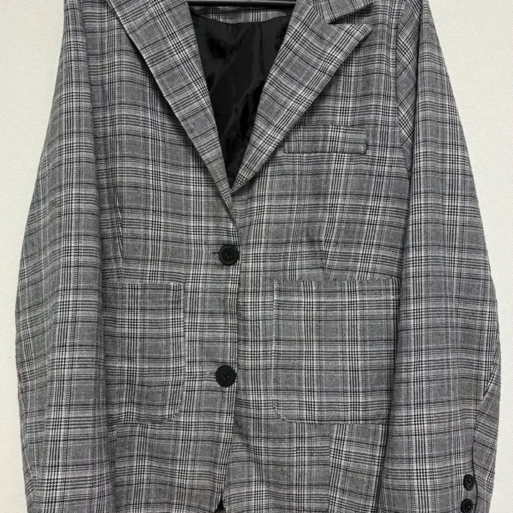 [BUNJANG] Grey Checkered Jacket (Free Size) / 그레이 체크 자켓 (Free)