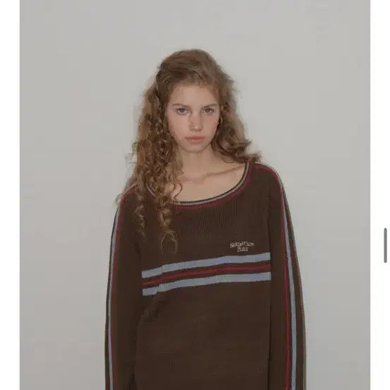 [BUNJANG] Somewhere Better Line Small Logo Stripe Knit Brown / 썸웨어버터 line small logo stripe knit 브라운