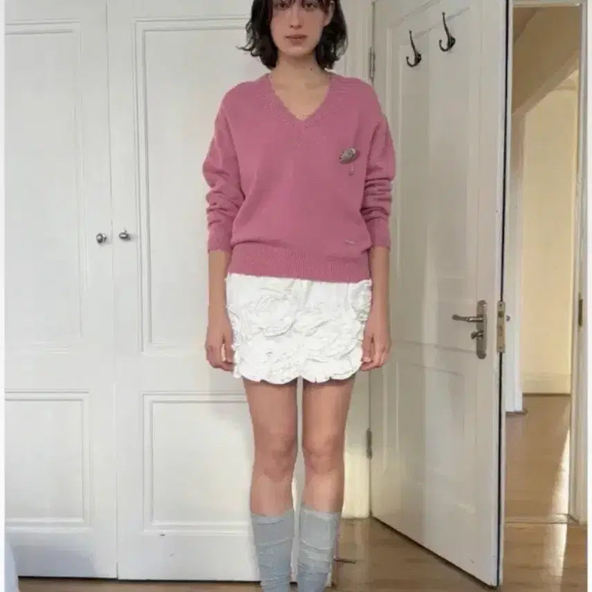 [BUNJANG] Sinoe Rose Frill Mini Skirt White / (새상품)시눈 로즈 프릴 미니 스커트 화이트