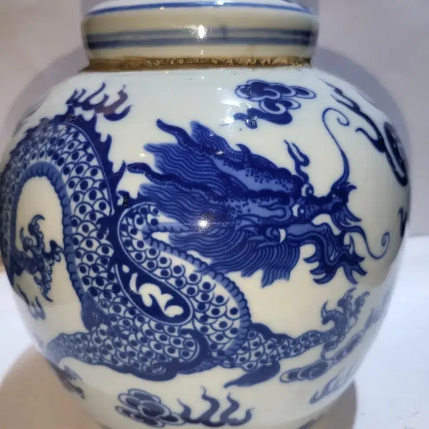 [BUNJANG] Chinese Celadon Porcelain Tea Caddy with Dragon Motif, Sealed Pu-erh / 중국도자기 운용문 찻통 밀봉 숙차